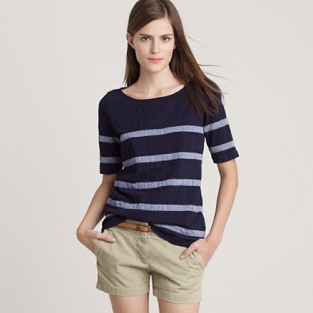 J Crew Navy and Gray Striped Women's Top